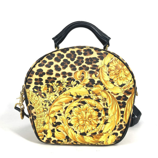 VERSACE Handbag PVC / Leather yellow vintage Leopard Pattern Women Used Authentic