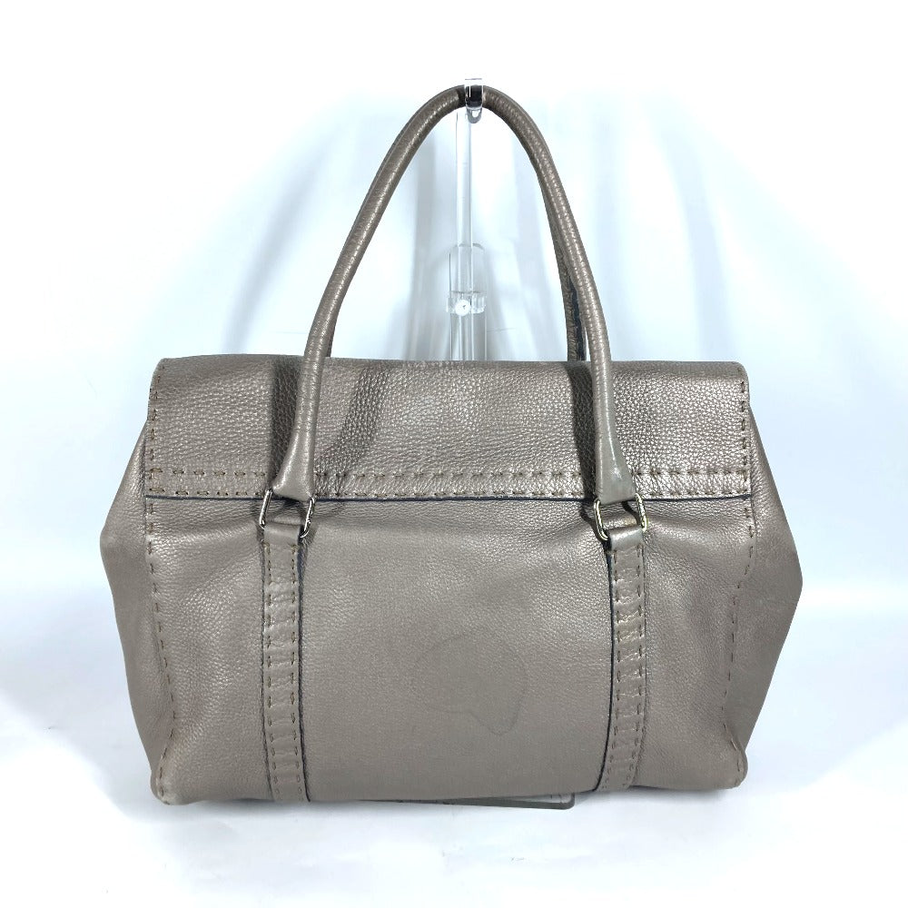 FENDI Shoulder Bag leather Gray type Celeria Linda Women Used Authentic