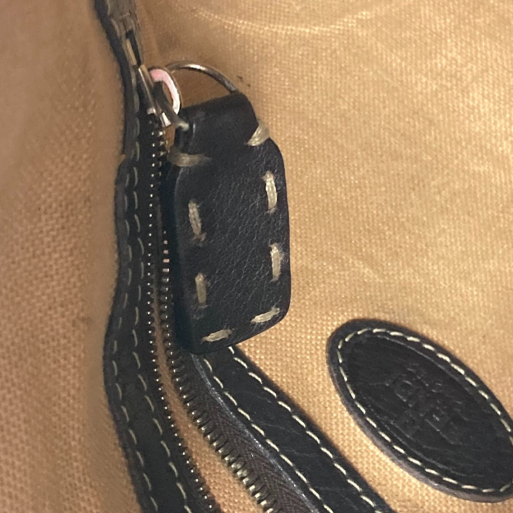 FENDI Shoulder Bag leather Dark brown Pochette Selleria logo Women Used Authentic