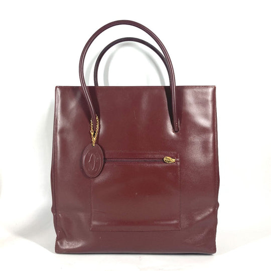 CARTIER Tote Bag leather Bordeaux vertical logo Must Line Women Used Authentic