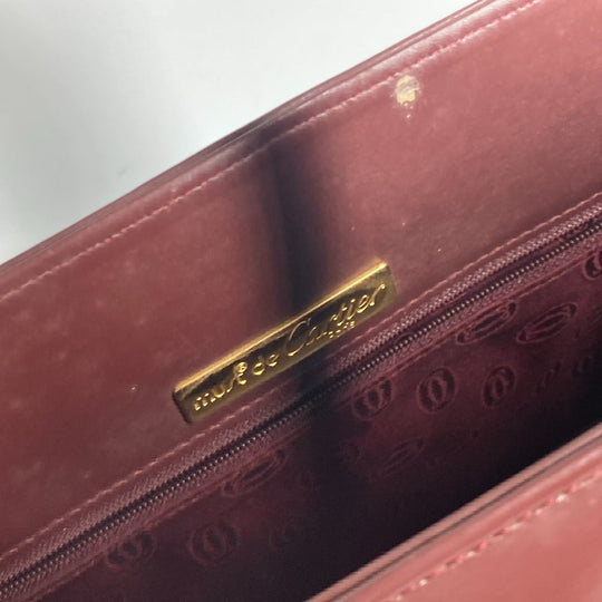 CARTIER Tote Bag leather Bordeaux vertical logo Must Line Women Used Authentic