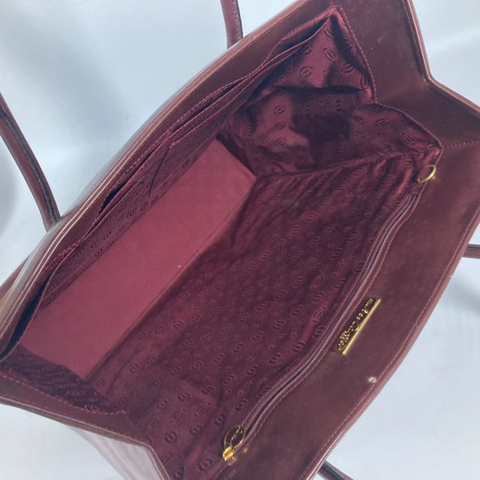 CARTIER Tote Bag leather Bordeaux vertical logo Must Line Women Used Authentic