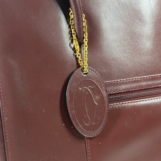 CARTIER Tote Bag leather Bordeaux vertical logo Must Line Women Used Authentic