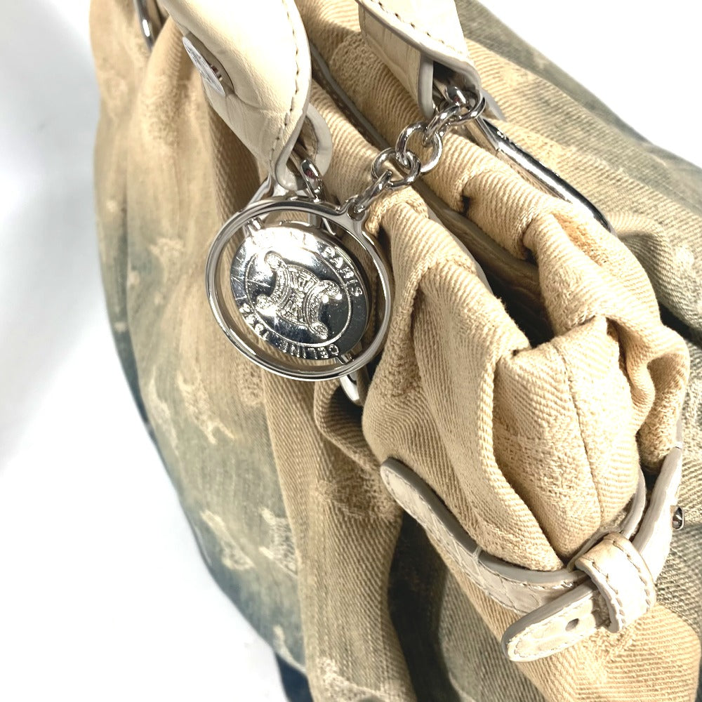 CELINE Tote Bag Leather / canvas white Macadam logo denim gradation