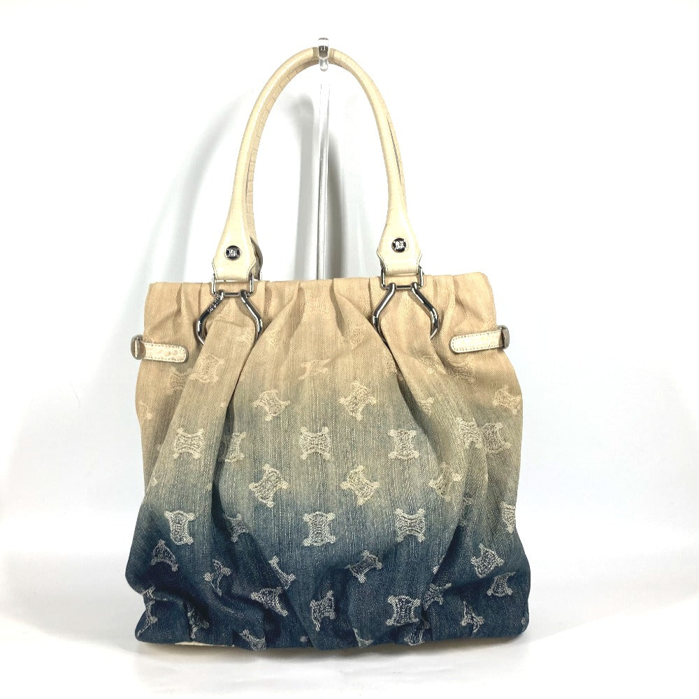 CELINE Tote Bag Leather / canvas white Macadam logo denim gradation
