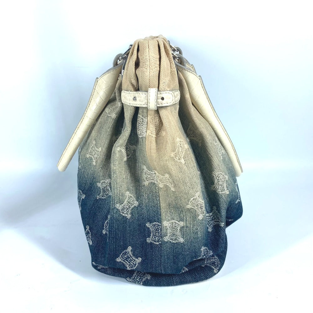CELINE Tote Bag Leather / canvas white Macadam logo denim gradation