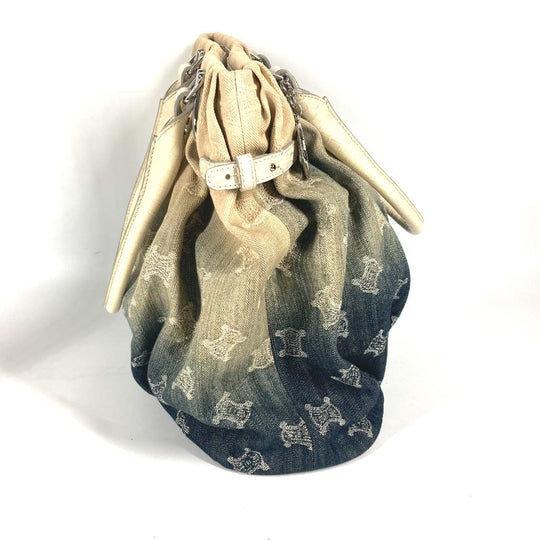 CELINE Tote Bag Leather / canvas white Macadam logo denim gradation