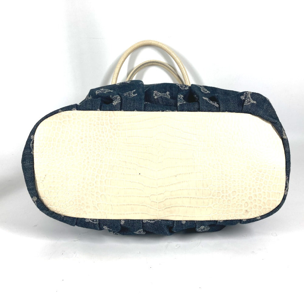 CELINE Tote Bag Leather / canvas white Macadam logo denim gradation