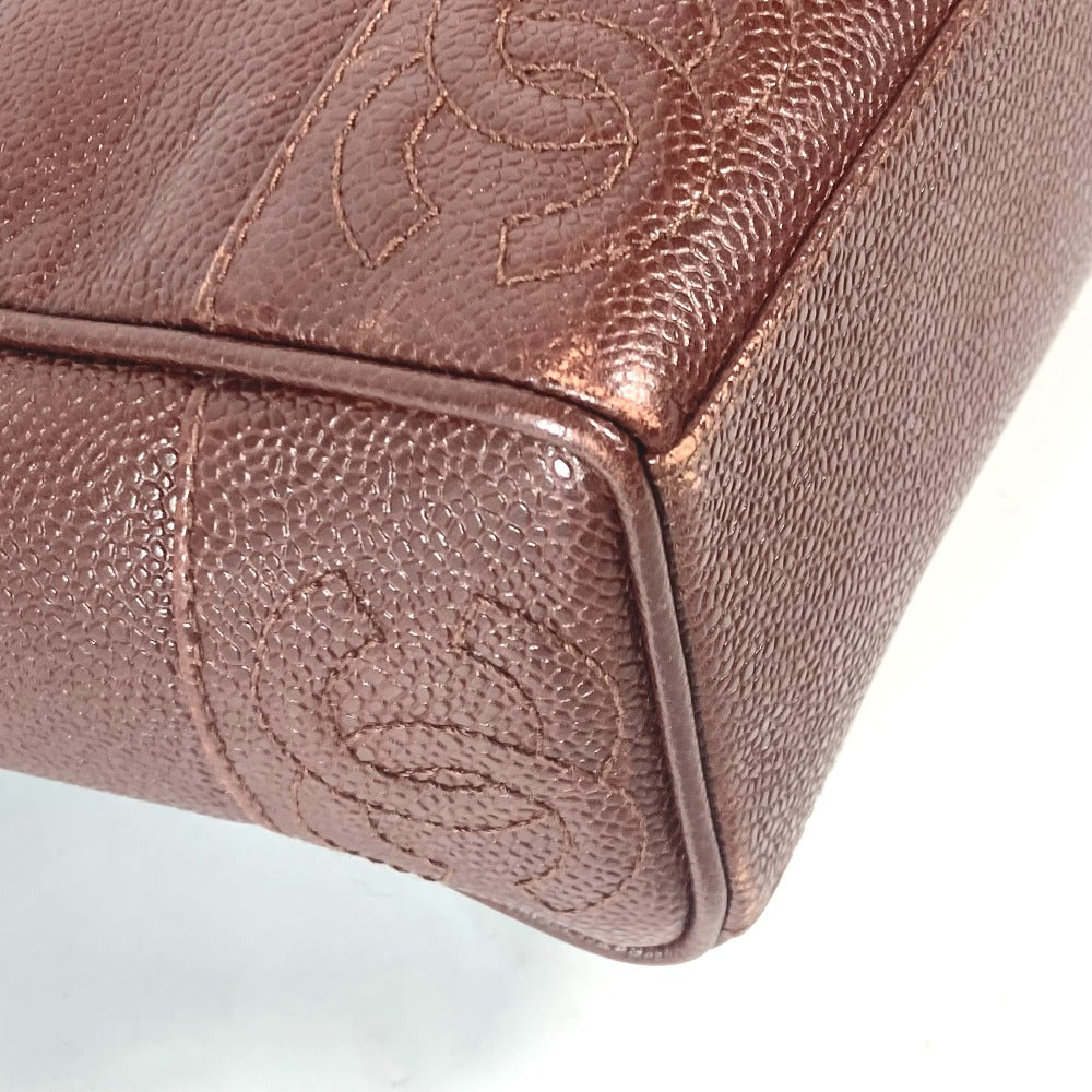 CHANEL Shoulder Bag Caviar skin Brown vintage CC Triple COCO Mark Women Used Authentic