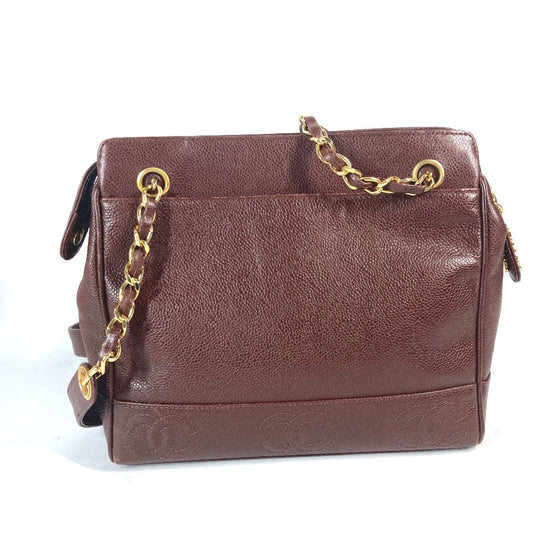 CHANEL Shoulder Bag Caviar skin Brown vintage CC Triple COCO Mark Women Used Authentic