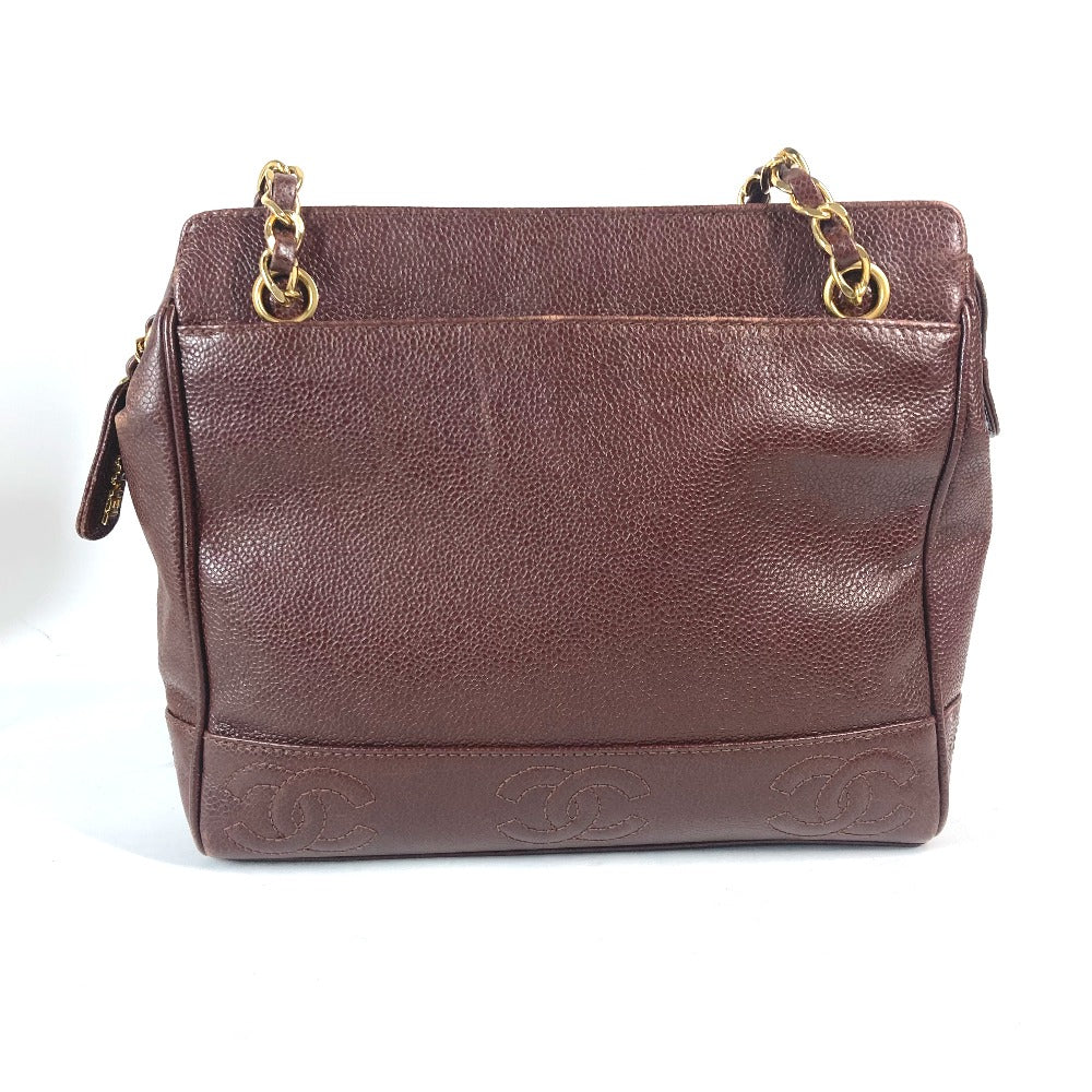 CHANEL Shoulder Bag Caviar skin Brown vintage CC Triple COCO Mark Women Used Authentic