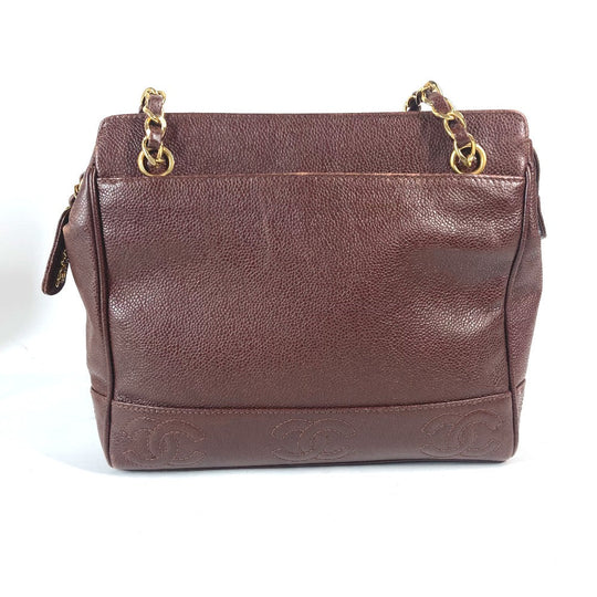 CHANEL Shoulder Bag Caviar skin Brown vintage CC Triple COCO Mark Women Used Authentic