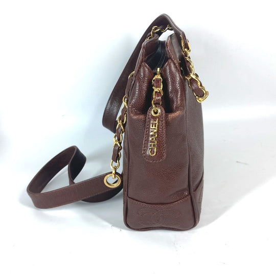 CHANEL Shoulder Bag Caviar skin Brown vintage CC Triple COCO Mark Women Used Authentic