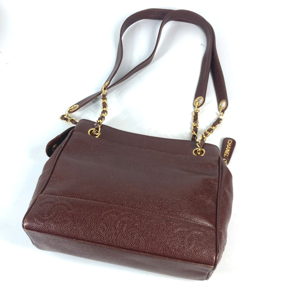 CHANEL Shoulder Bag Caviar skin Brown vintage CC Triple COCO Mark Women Used Authentic