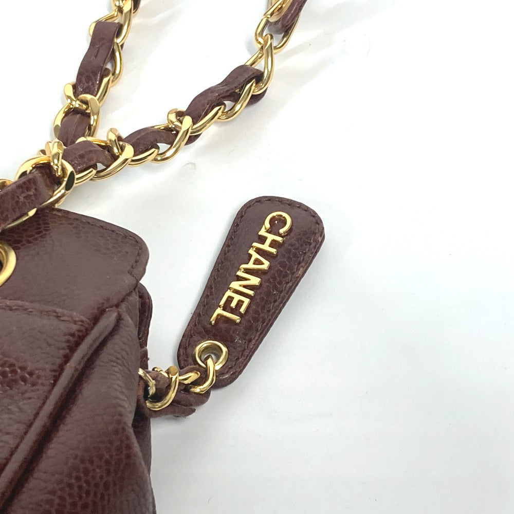 CHANEL Shoulder Bag Caviar skin Brown vintage CC Triple COCO Mark Women Used Authentic
