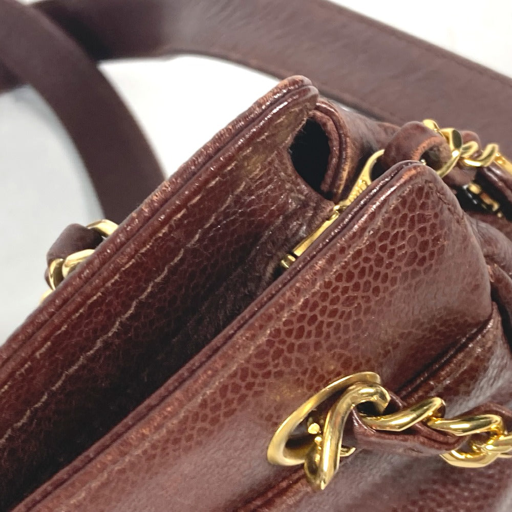 CHANEL Shoulder Bag Caviar skin Brown vintage CC Triple COCO Mark Women Used Authentic