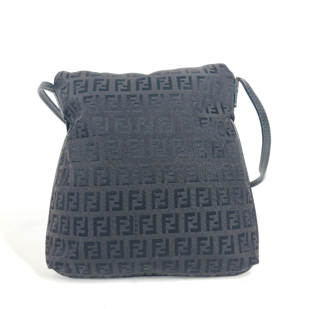 FENDI Shoulder Bag Leather / canvas Brown Zucchino logo flap Women Used Authentic