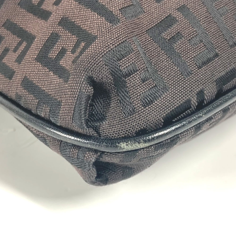FENDI Shoulder Bag Leather / canvas Brown Zucchino logo flap Women Used Authentic