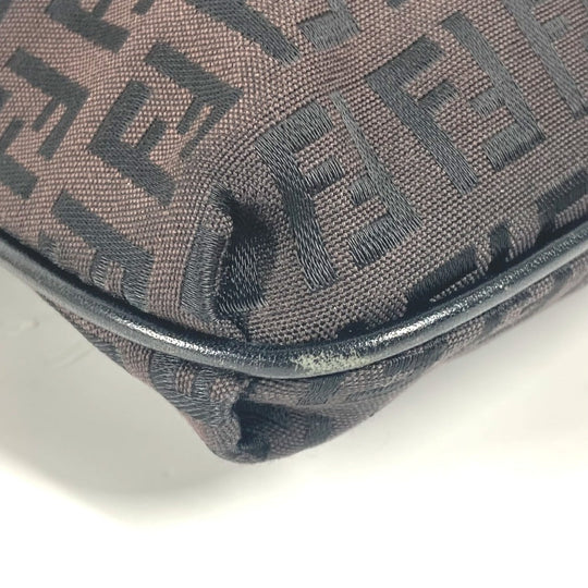 FENDI Shoulder Bag Leather / canvas Brown Zucchino logo flap Women Used Authentic