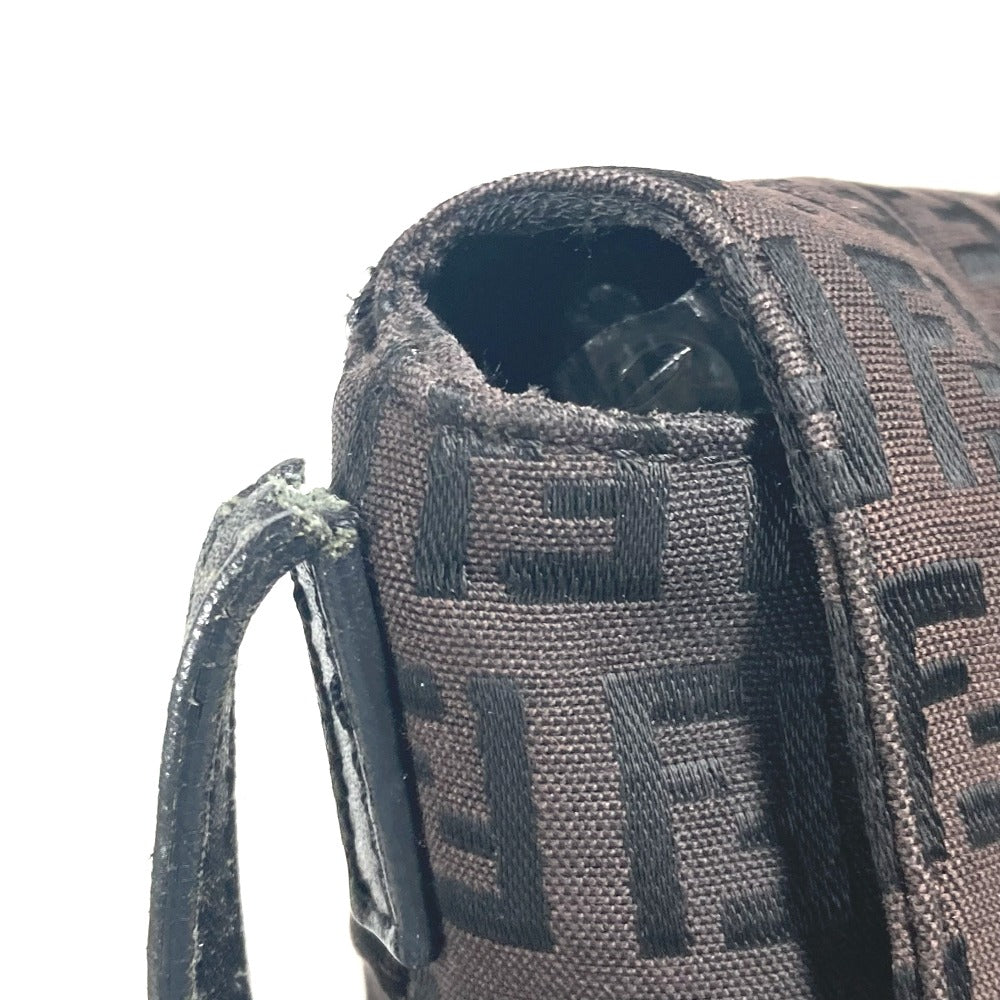 FENDI Shoulder Bag Leather / canvas Brown Zucchino logo flap Women Used Authentic