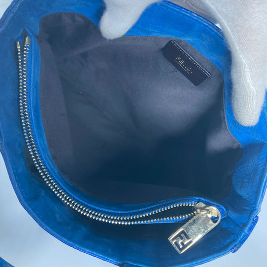 FENDI Shoulder Bag leather blue FF logo Chain Women Used Authentic