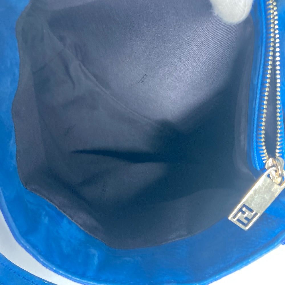 FENDI Shoulder Bag leather blue FF logo Chain Women Used Authentic