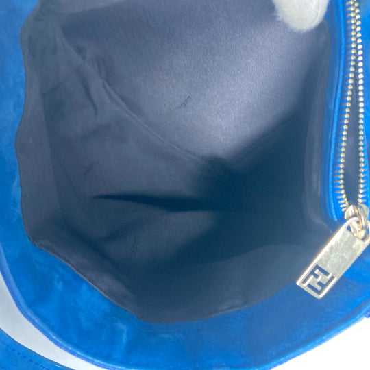 FENDI Shoulder Bag leather blue FF logo Chain Women Used Authentic