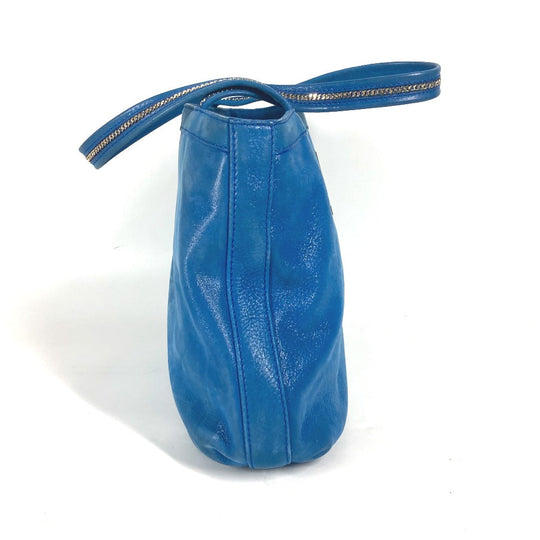 FENDI Shoulder Bag leather blue FF logo Chain Women Used Authentic