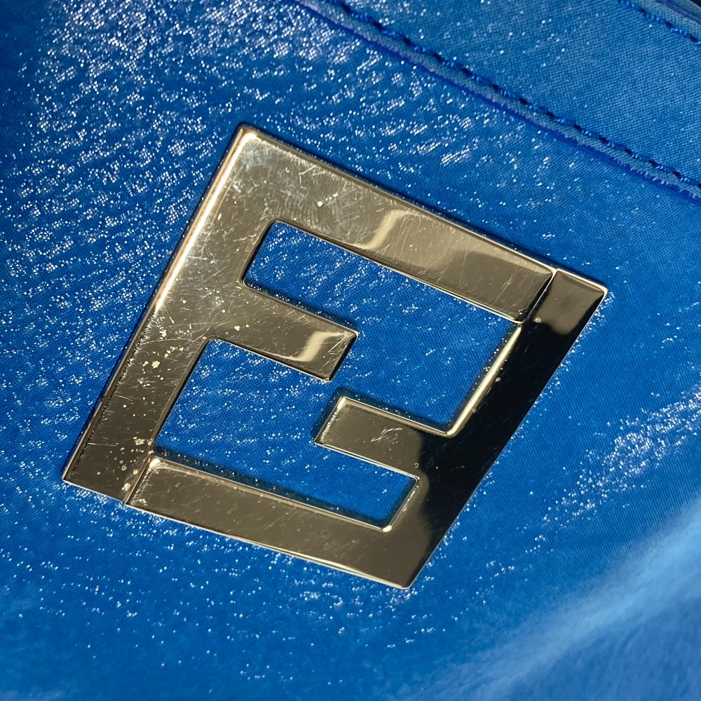 FENDI Shoulder Bag leather blue FF logo Chain Women Used Authentic