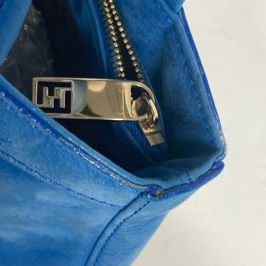 FENDI Shoulder Bag leather blue FF logo Chain Women Used Authentic