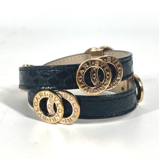 BVLGARI bracelet leather black Double coiled BVLGARI BVLGARI logo Women Used Authentic