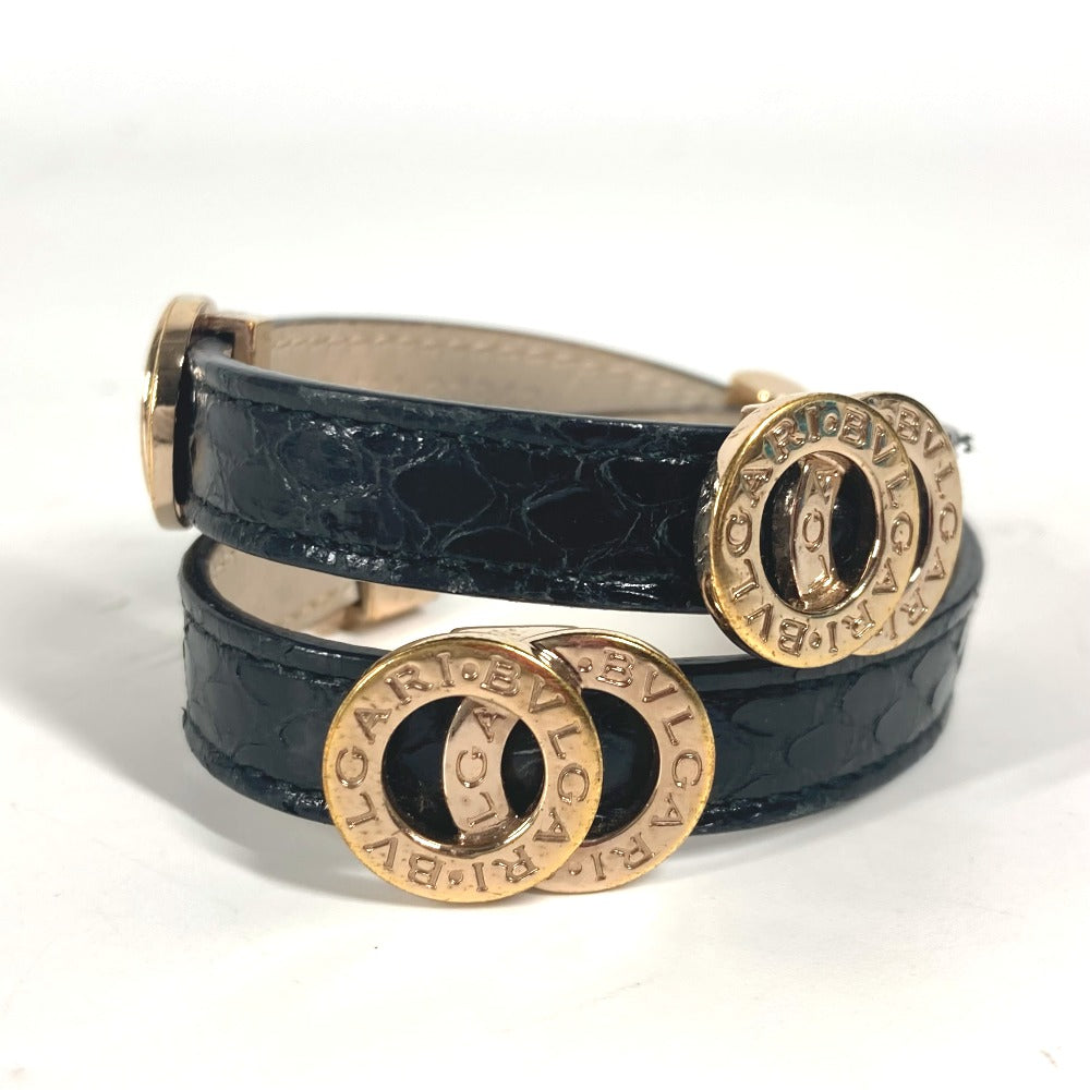 BVLGARI bracelet leather black Double coiled BVLGARI BVLGARI logo Women Used Authentic