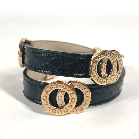 BVLGARI bracelet leather black Double coiled BVLGARI BVLGARI logo Women Used Authentic