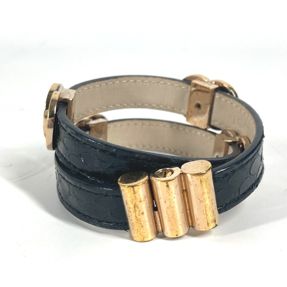 BVLGARI bracelet leather black Double coiled BVLGARI BVLGARI logo Women Used Authentic