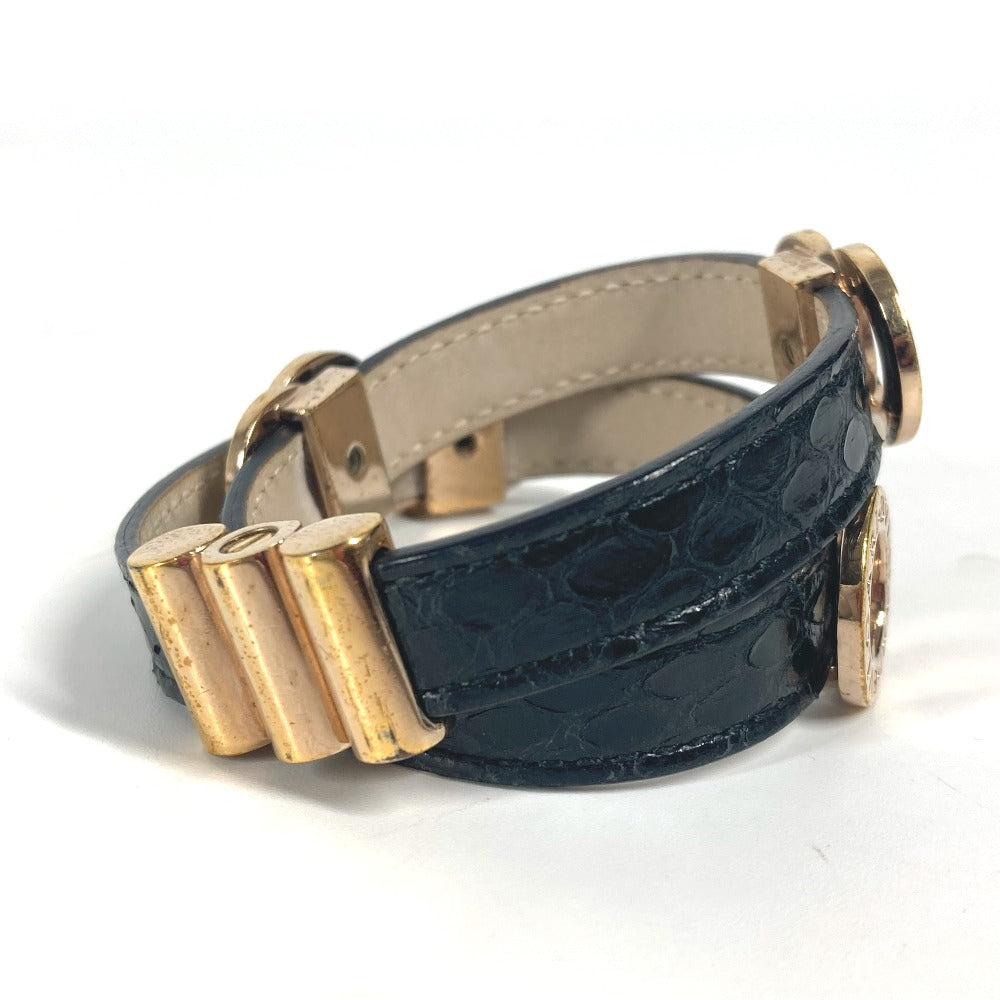 BVLGARI bracelet leather black Double coiled BVLGARI BVLGARI logo Women Used Authentic