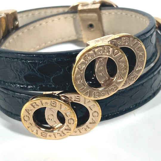 BVLGARI bracelet leather black Double coiled BVLGARI BVLGARI logo Women Used Authentic