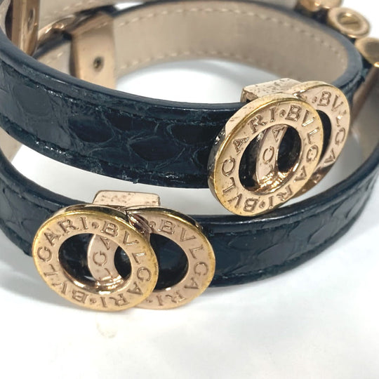 BVLGARI bracelet leather black Double coiled BVLGARI BVLGARI logo Women Used Authentic