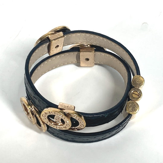 BVLGARI bracelet leather black Double coiled BVLGARI BVLGARI logo Women Used Authentic