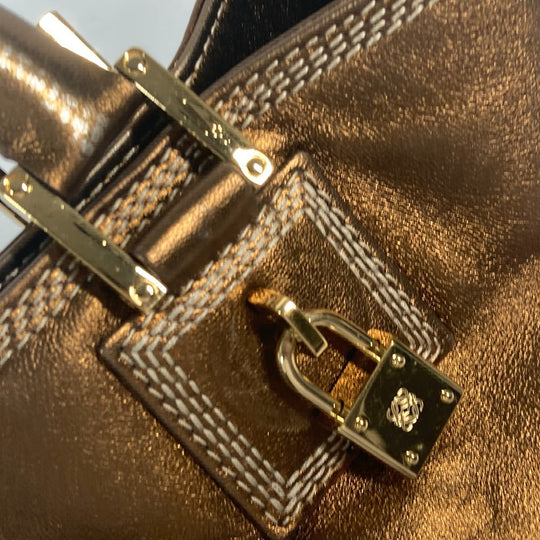 LOEWE Shoulder Bag leather Metallic brown logo anagram Women Used Authentic