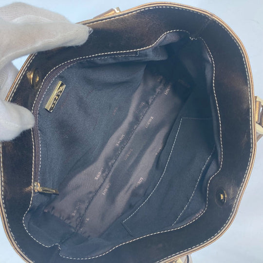 LOEWE Shoulder Bag leather Metallic brown logo anagram Women Used Authentic