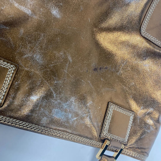 LOEWE Shoulder Bag leather Metallic brown logo anagram Women Used Authentic