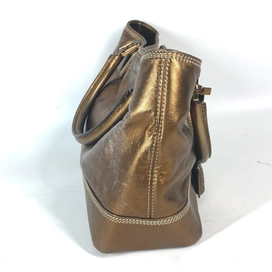 LOEWE Shoulder Bag leather Metallic brown logo anagram Women Used Authentic