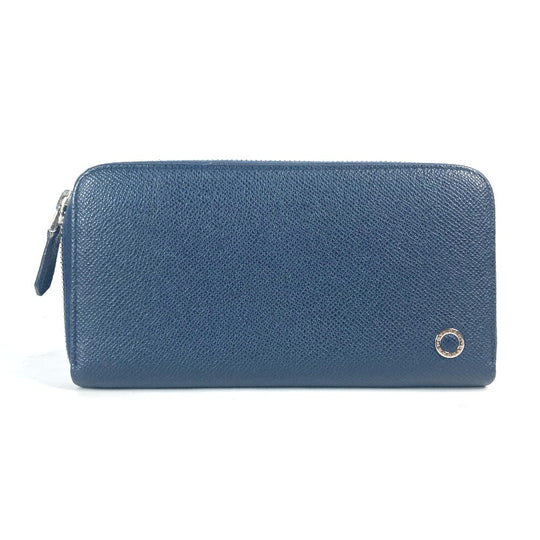 BVLGARI Long Wallet Purse 288254 leather Navy logo mens Used Authentic