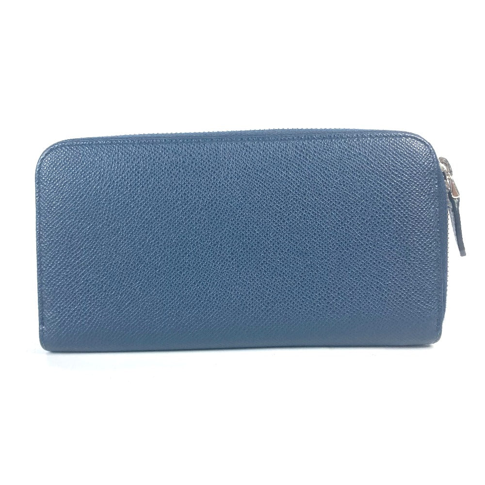 BVLGARI Long Wallet Purse 288254 leather Navy logo mens Used Authentic