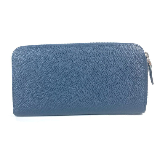 BVLGARI Long Wallet Purse 288254 leather Navy logo mens Used Authentic