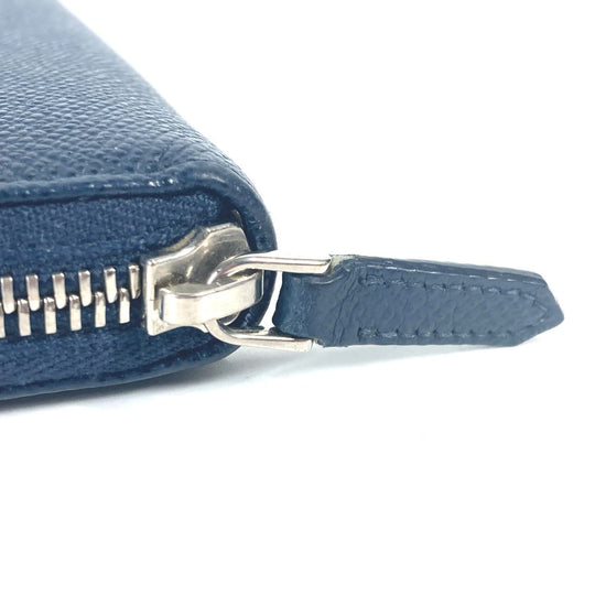 BVLGARI Long Wallet Purse 288254 leather Navy logo mens Used Authentic