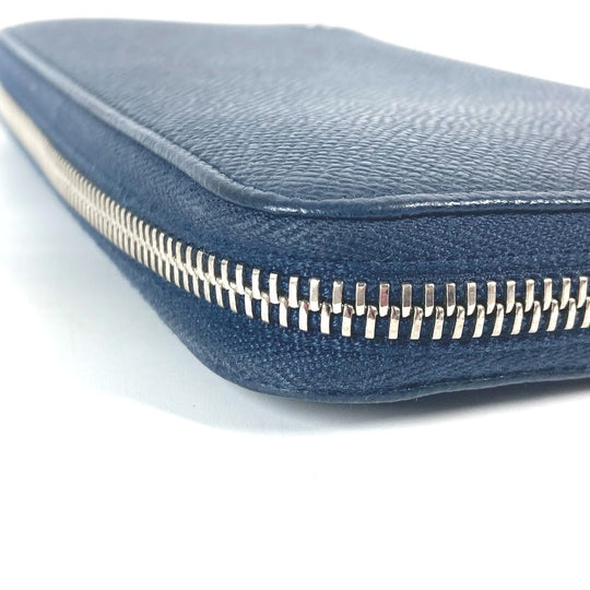 BVLGARI Long Wallet Purse 288254 leather Navy logo mens Used Authentic