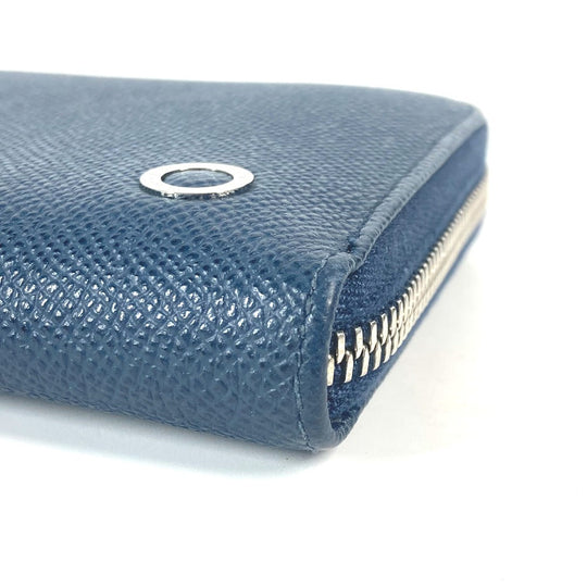BVLGARI Long Wallet Purse 288254 leather Navy logo mens Used Authentic
