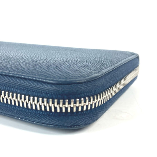 BVLGARI Long Wallet Purse 288254 leather Navy logo mens Used Authentic