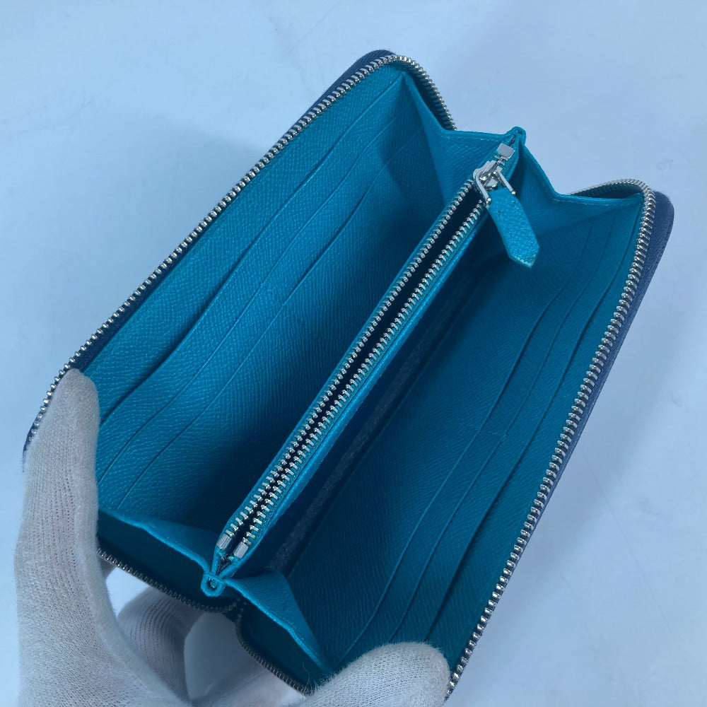 BVLGARI Long Wallet Purse 288254 leather Navy logo mens Used Authentic